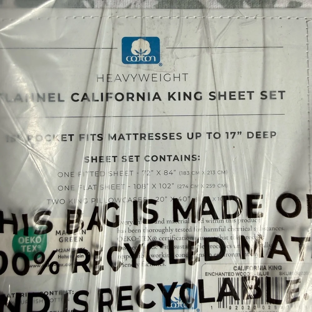 New! Great Bay Home Flannel Sheet Set California King Size - 100% Turkish Cotton